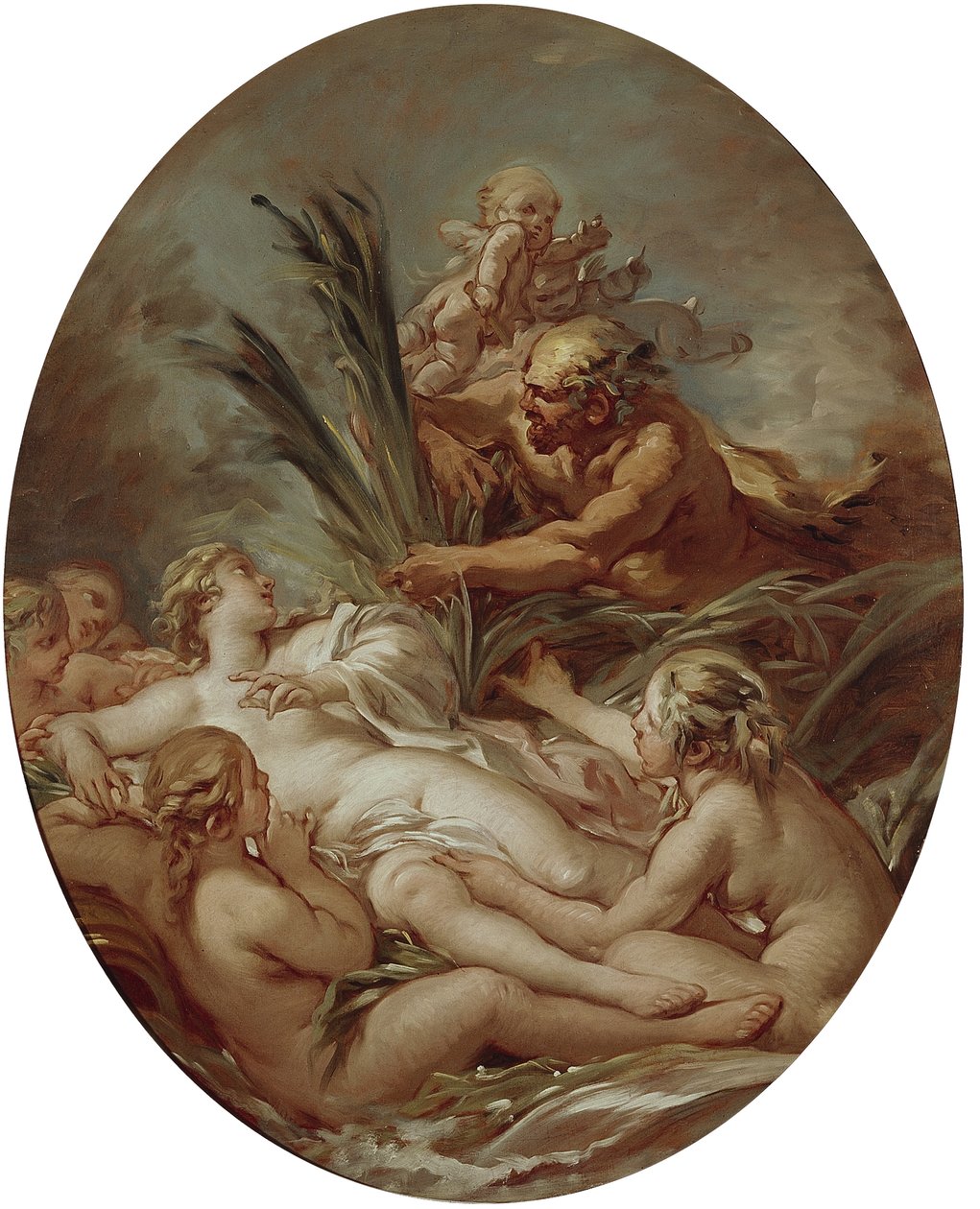 Pan i nimfa Syrinx, 1760-1765 autorstwa François Boucher