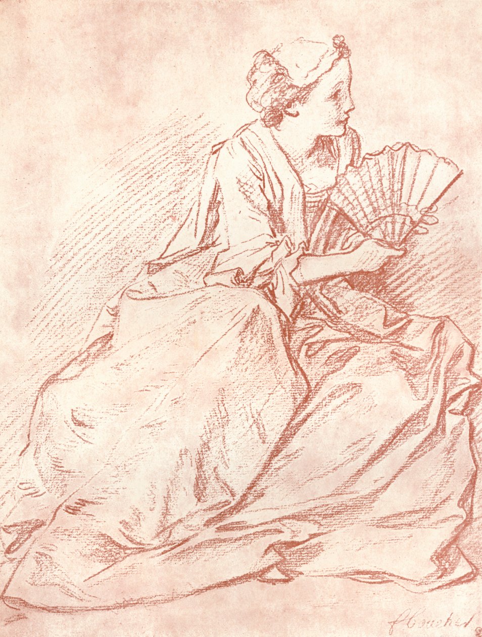 Dama z wachlarzem, XVIII wiek autorstwa François Boucher
