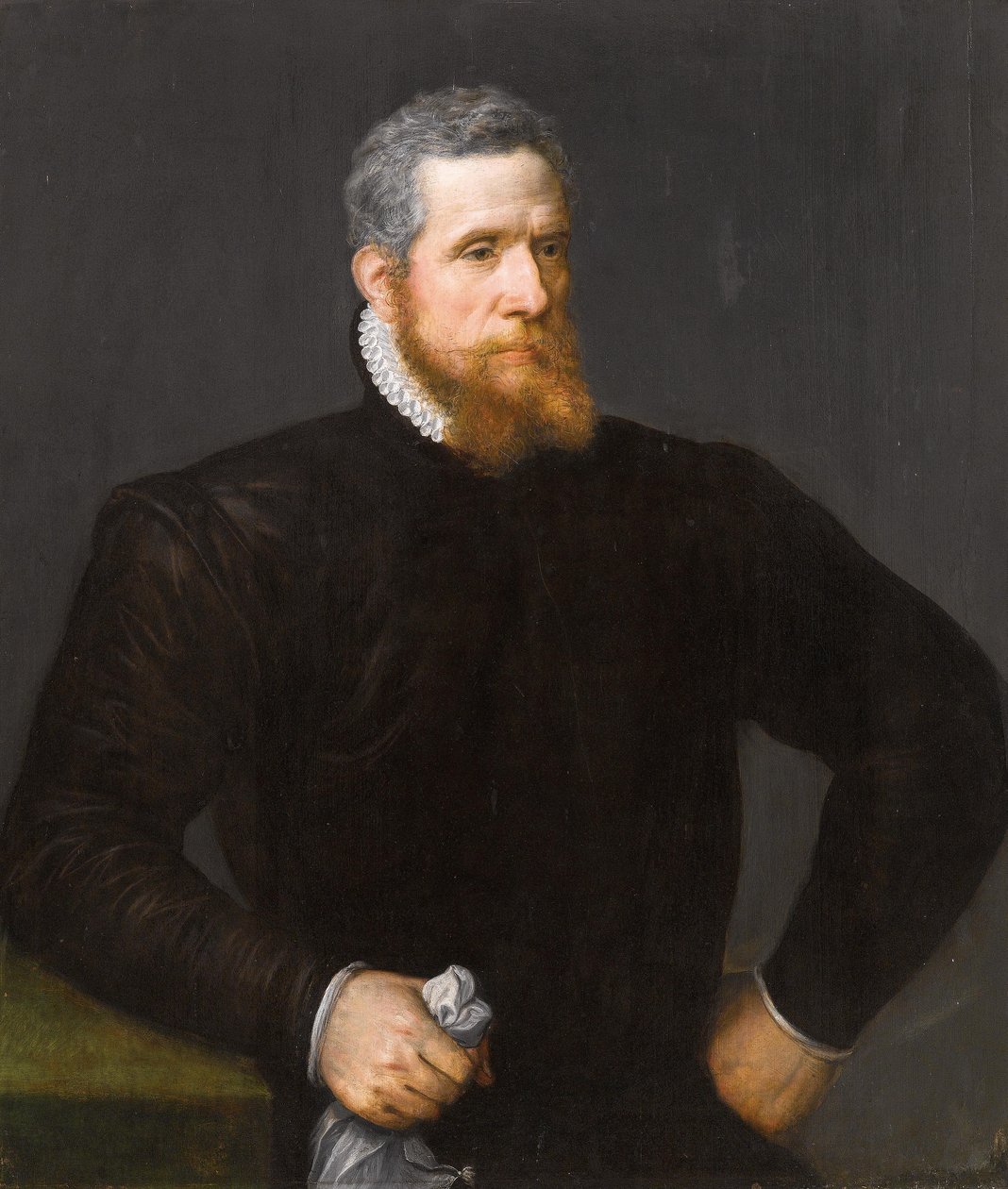 Portret brodatego mężczyzny w czerni, trzymającego chusteczkę autorstwa Frans Floris I