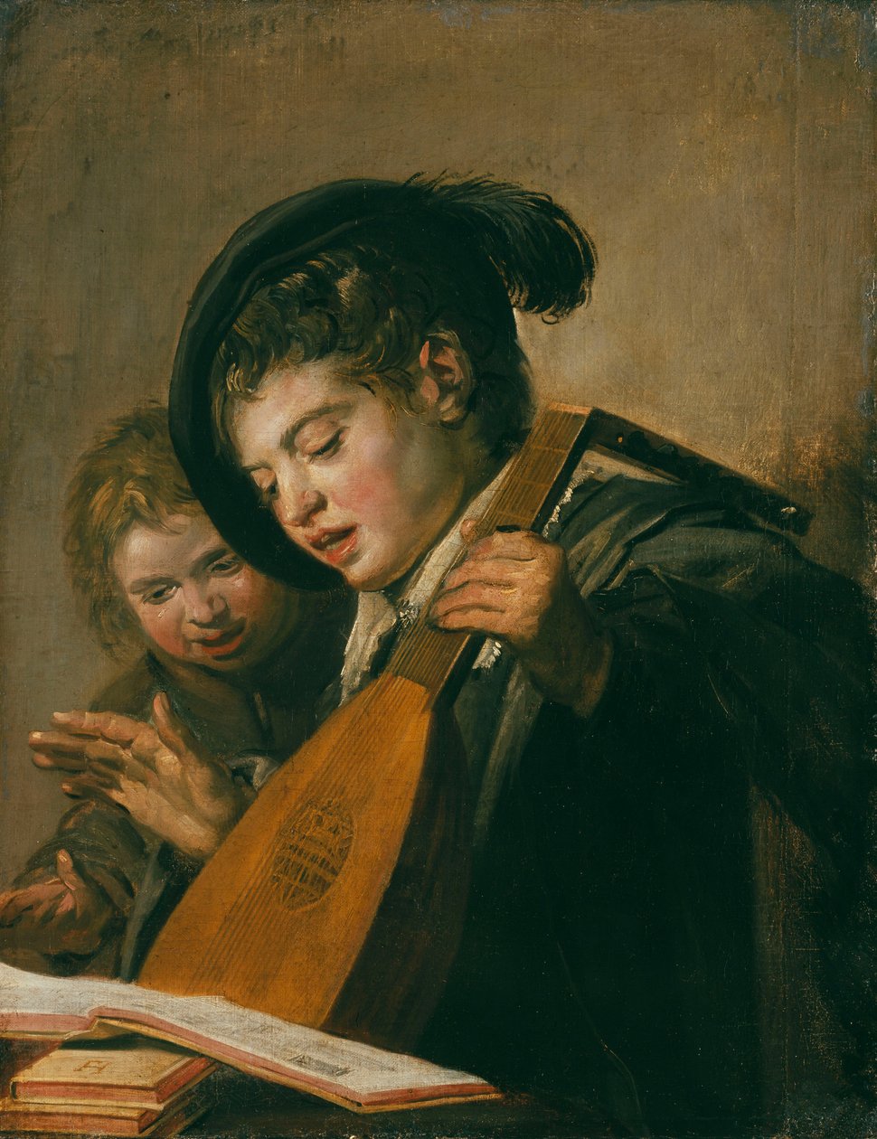 Dwóch chłopców grających muzykę. autorstwa Frans Hals