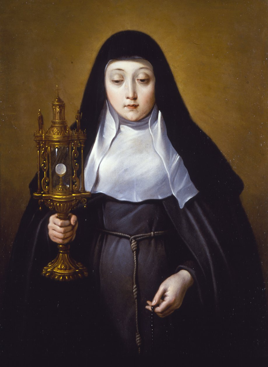 Św. Klara trzymająca monstrancję z Eucharystią (olej na miedzi) autorstwa Frans Luyckx or Leux