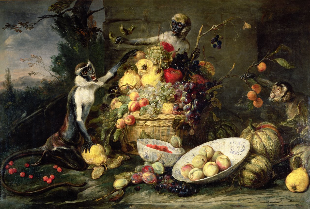 Trzy małpy kradnące owoce autorstwa Frans Snyders or Snijders