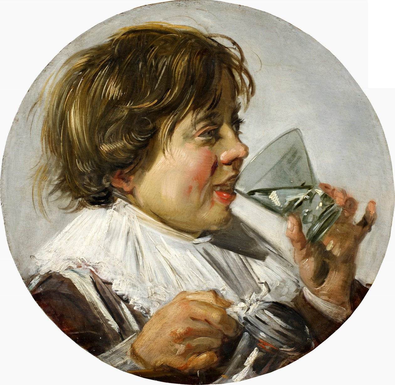 Pół portret śmiejącego się chłopca z kieliszkiem wina autorstwa Frans Hals