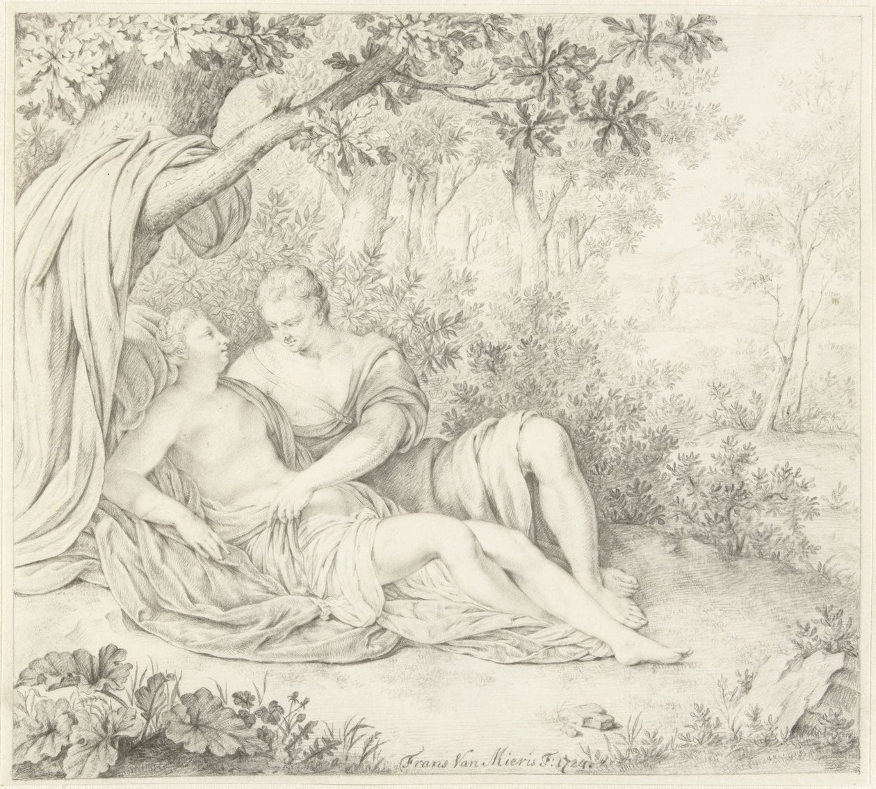 Zakochana para pod drzewem autorstwa Frans van Mieris (II)