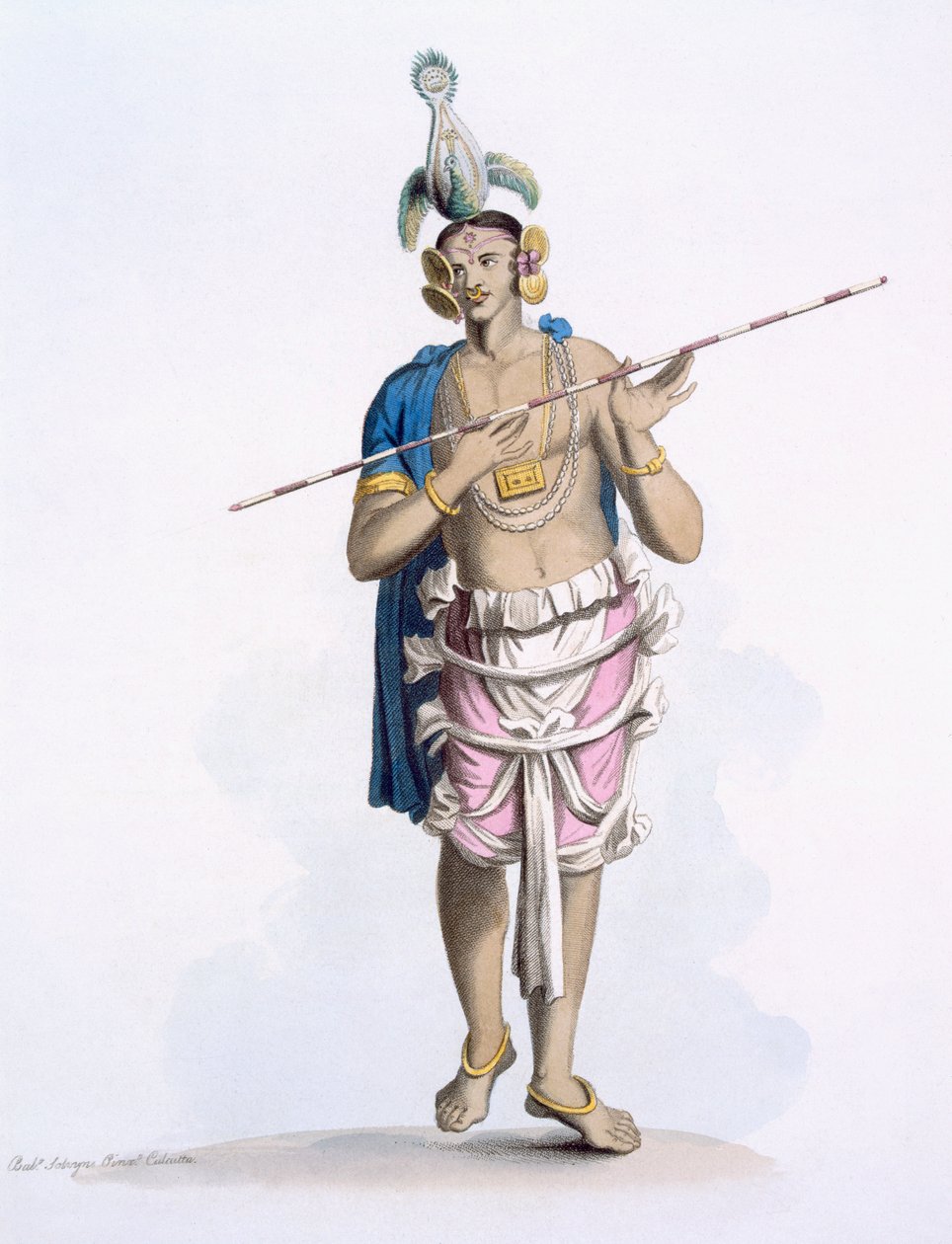Bauluck: tańczący chłopcy, którzy często grali kobiece role, z „Kostium Indii” E. Orme, 1804 (kolorowa akwaforta) autorstwa Franz Balthazar Solvyns