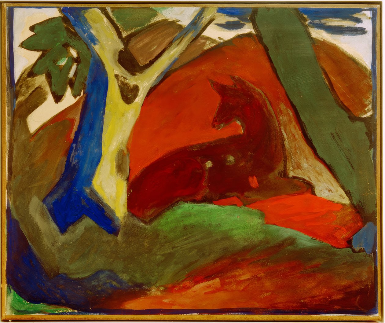 Przyczajony jeleń autorstwa Franz Marc