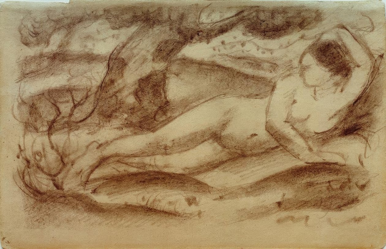 Leżąca nago kobieca w krajobrazie autorstwa Franz Marc