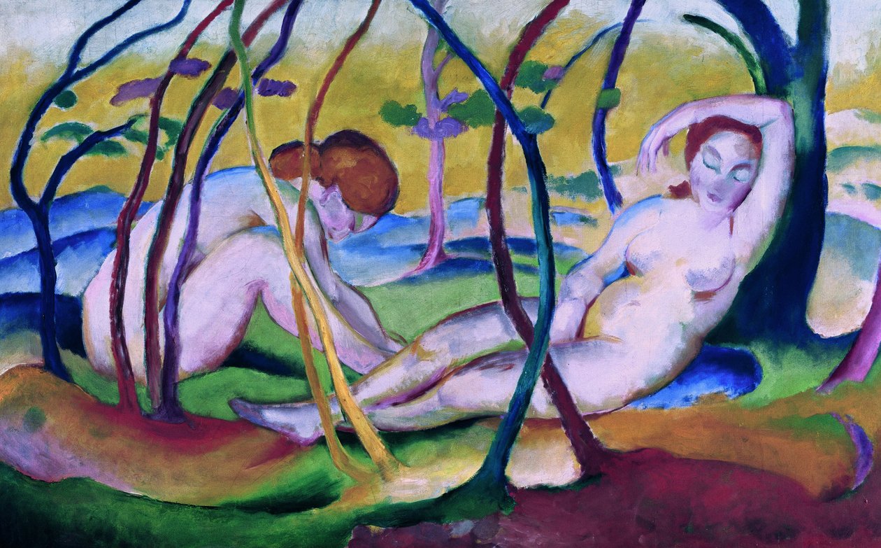 Akty pod drzewami autorstwa Franz Marc