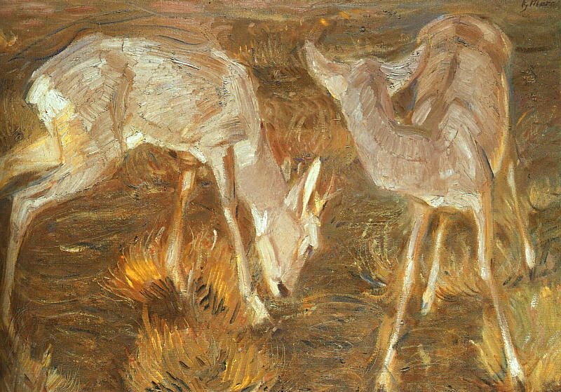 Jeleń o zmierzchu autorstwa Franz Marc