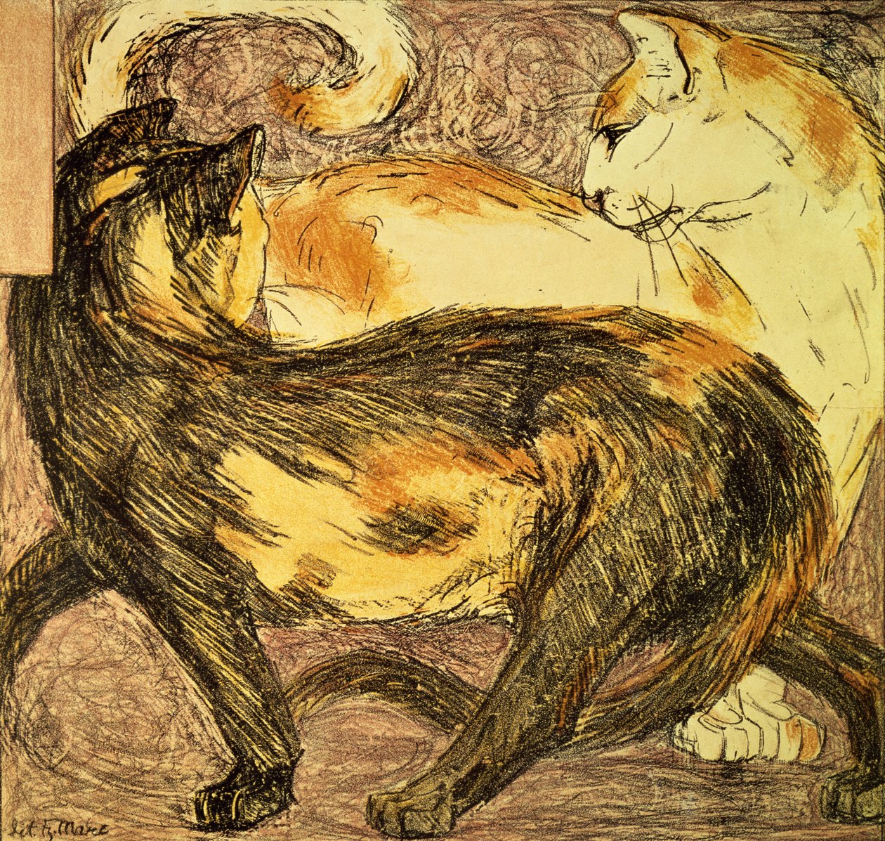 Dwa koty (szkic) autorstwa Franz Marc