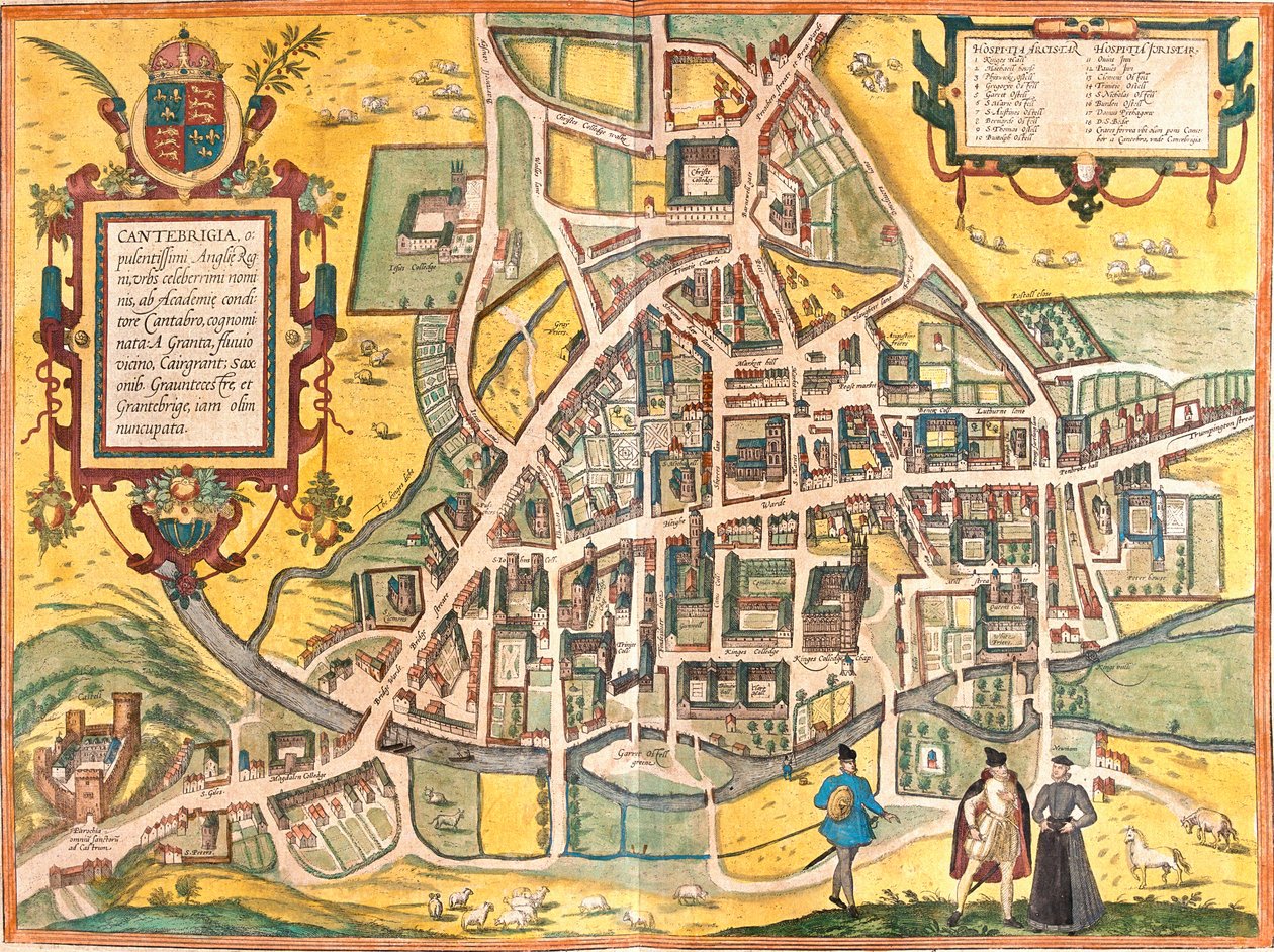 Mapa Cambridge (Cantebrigia), Anglia (akwaforta autorstwa Franz Hogenberg