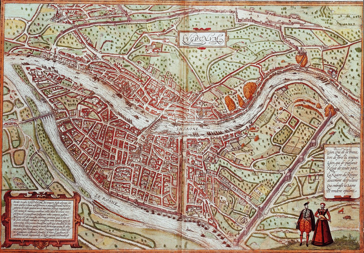 Mapa Lyon - Francja (grawerowanie autorstwa Franz Hogenberg