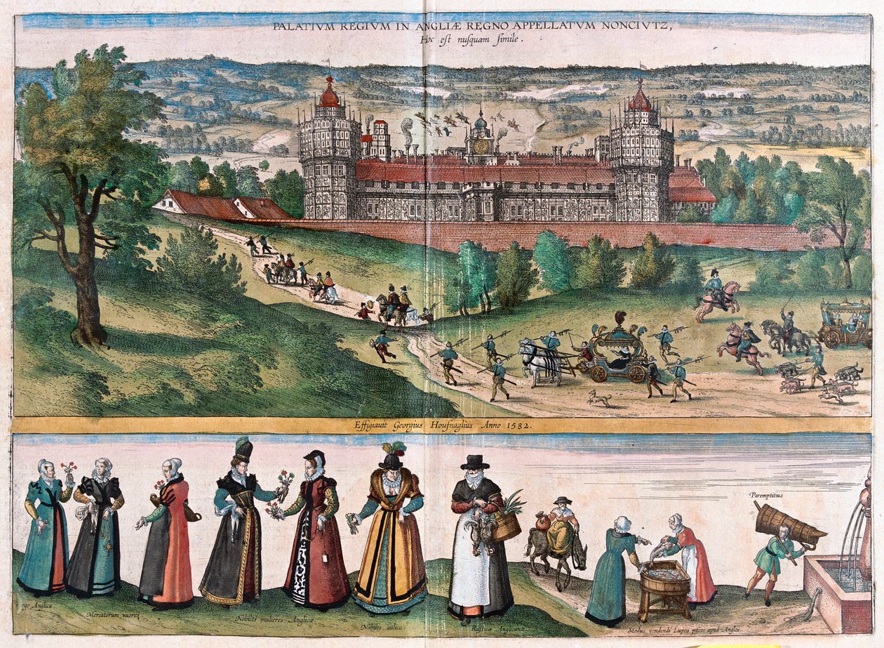 Pałac Sans-Elike, Surrey, Anglia (rycina autorstwa Franz Hogenberg