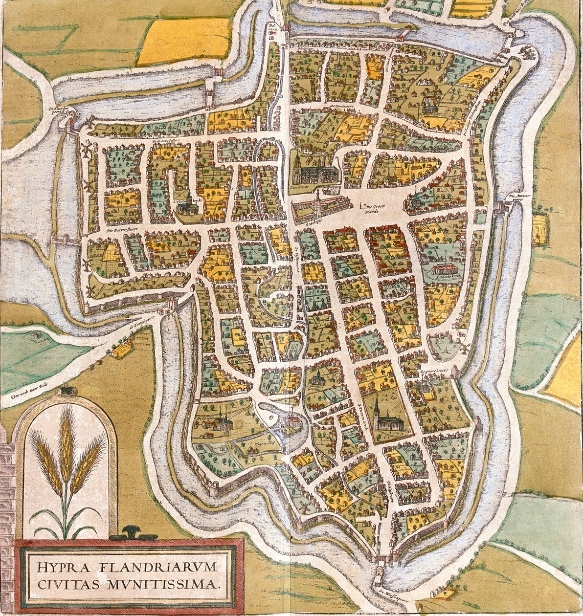 Plan de Ypres (Hypra), Belgia (akwaforta autorstwa Franz Hogenberg