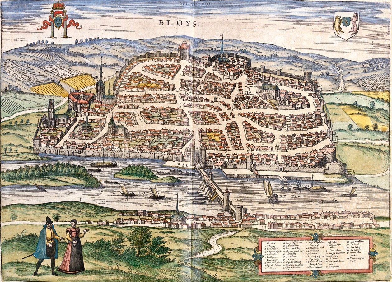 Plan Blois (Bloys), Francja (akwaforta autorstwa Franz Hogenberg