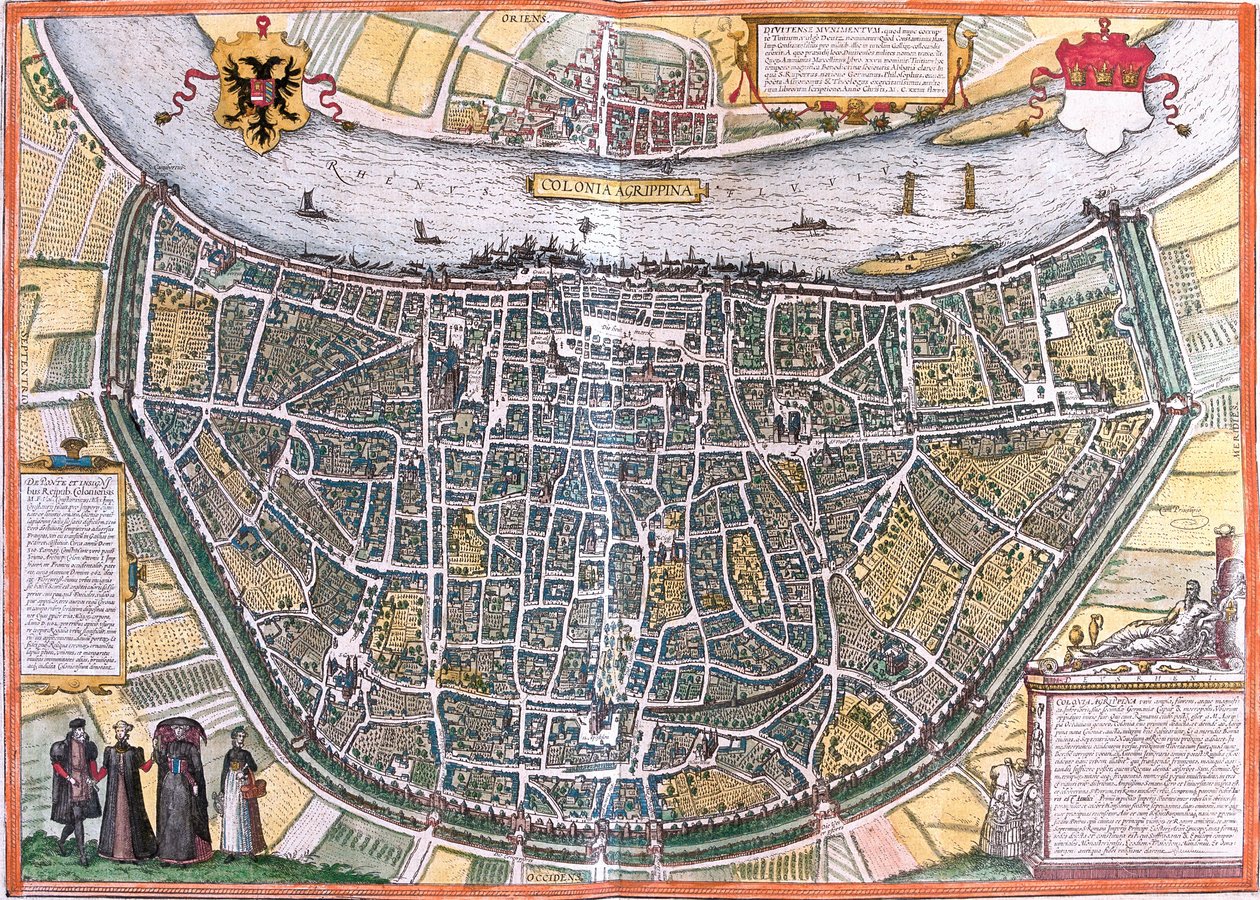 Plan Kolonii (Colonia Agrippa), Niemcy (akwaforta) autorstwa Franz Hogenberg