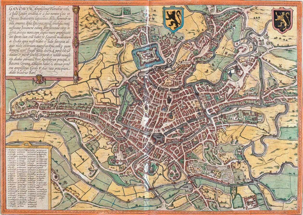 Plan Gandawy (Gandauum), Belgia (akwaforta autorstwa Franz Hogenberg