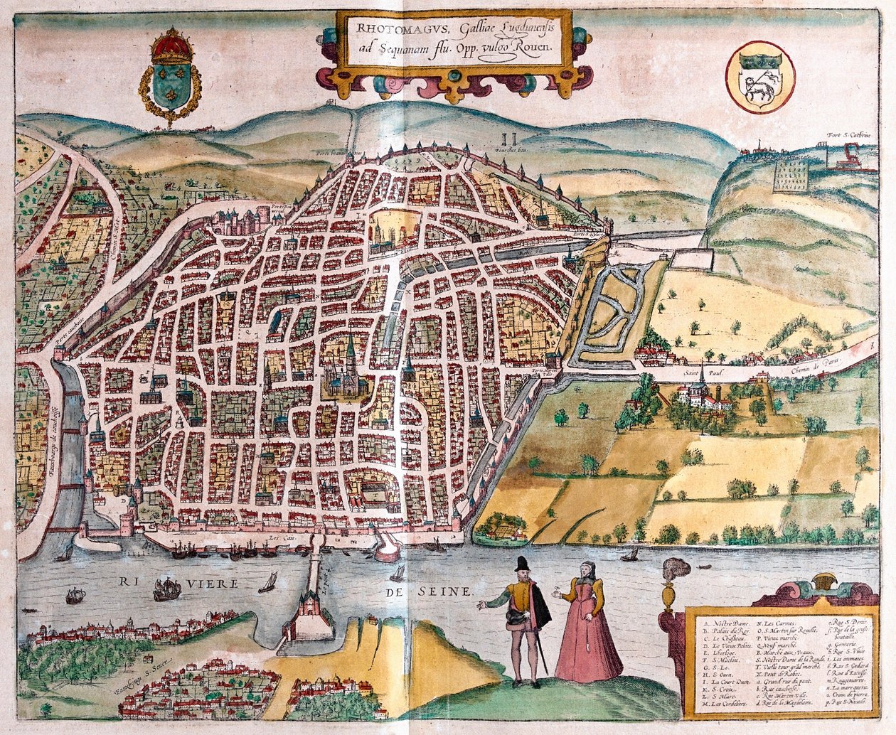 Rouen - Francja (grawerowanie autorstwa Franz Hogenberg