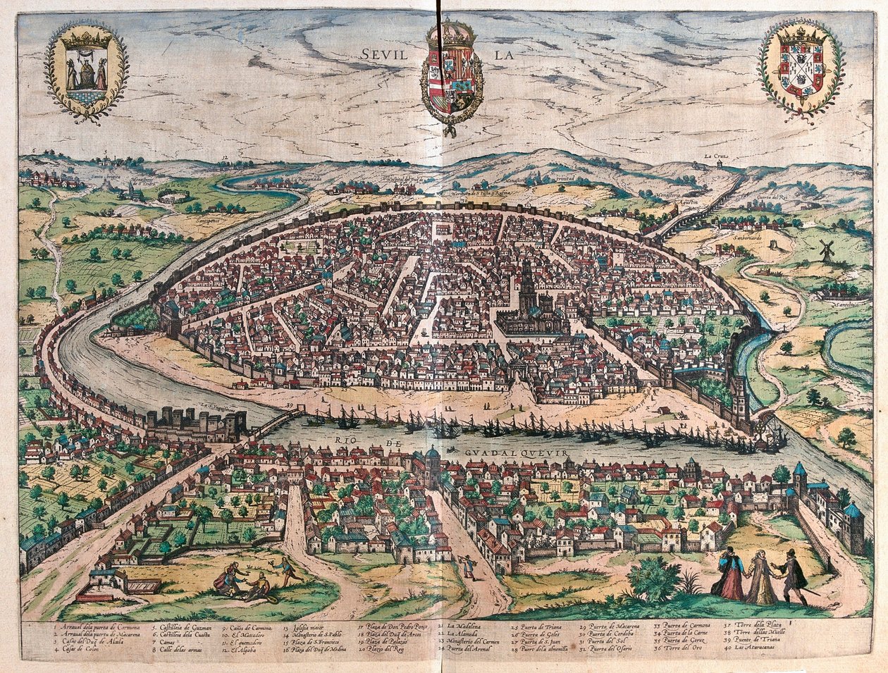Sevilla, Hiszpania (grawerowanie autorstwa Franz Hogenberg