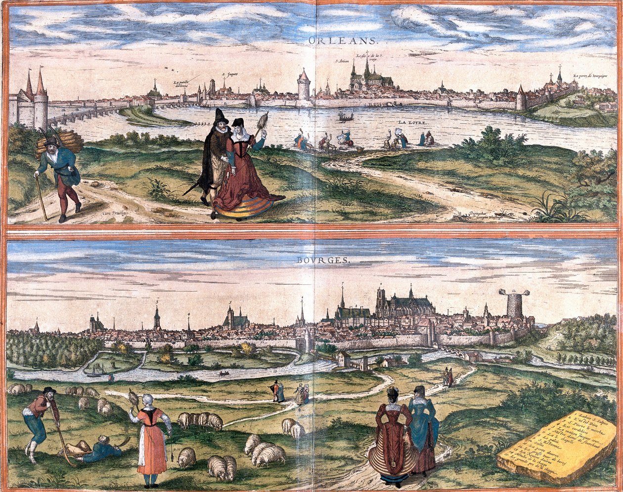 Widoki Orleanu i Bourges we Francji (akwaforta autorstwa Franz Hogenberg