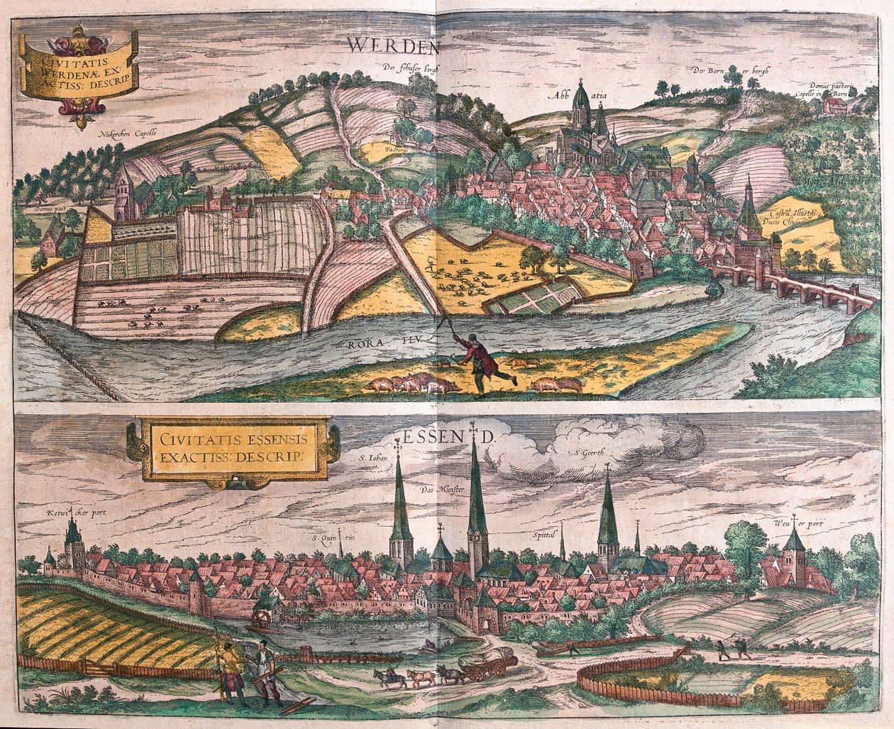 Werden i Essen, Niemcy (grawerowanie autorstwa Franz Hogenberg