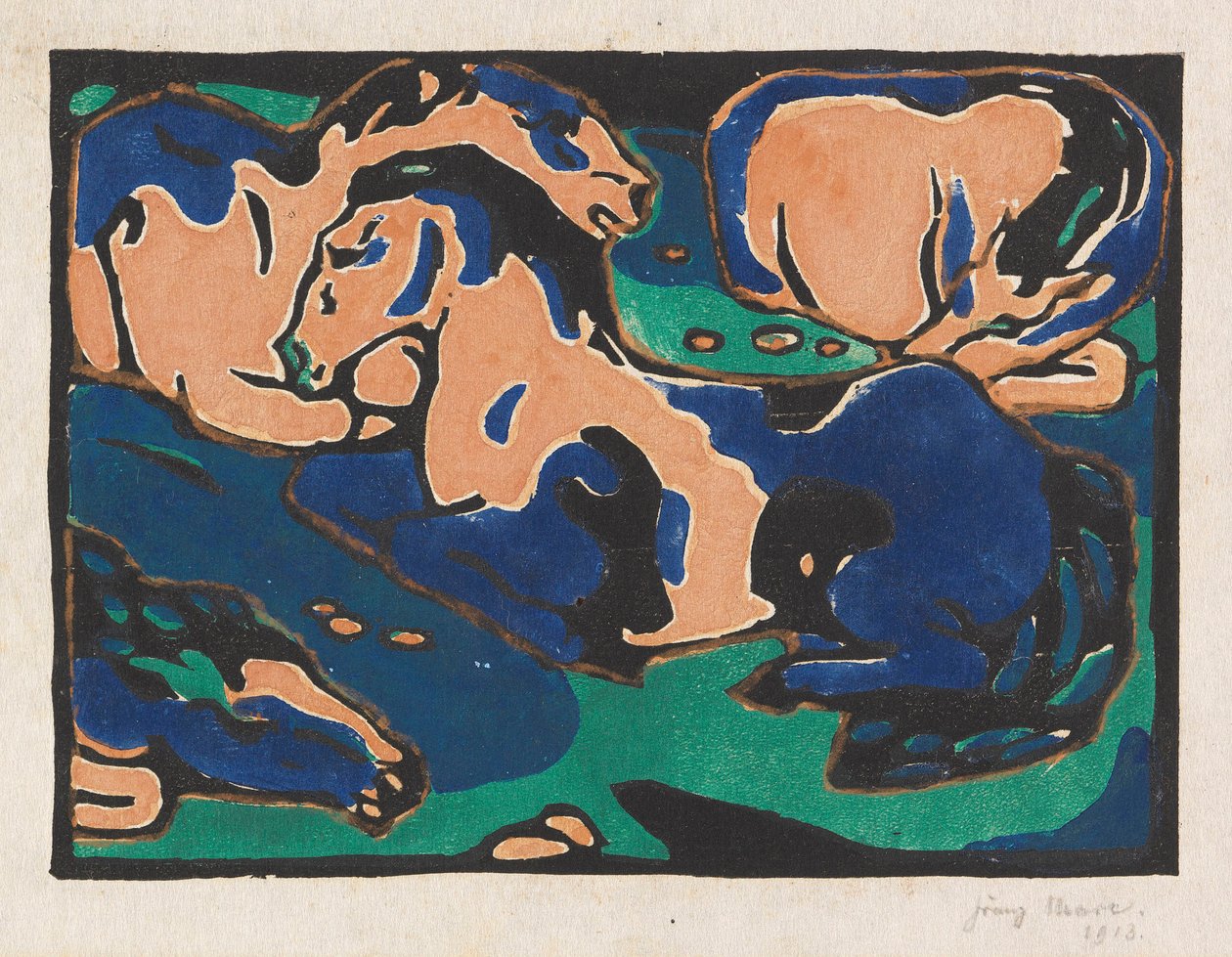 Konie odpoczywające, 1911-1912. autorstwa Franz Marc