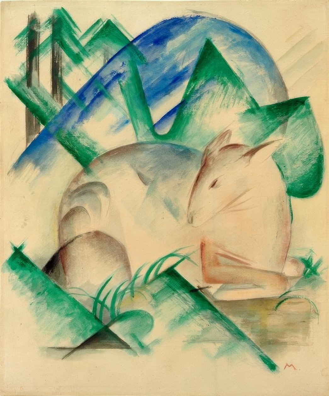 Jeleń szlachetny (śpiący jeleń) autorstwa Franz Marc