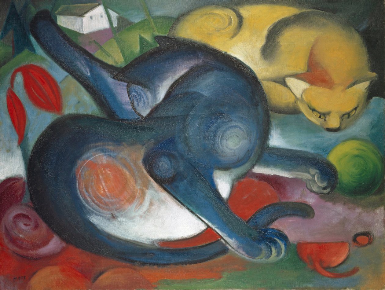 Dwa koty, niebieski i żółty, 1912 autorstwa Franz Marc