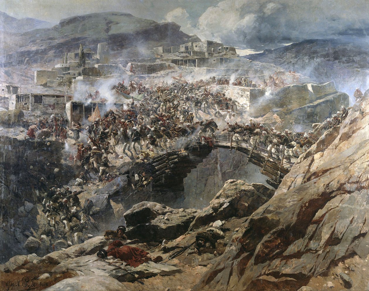 Oblężenie Akhoulgo”, 1888. autorstwa Franz Roubaud