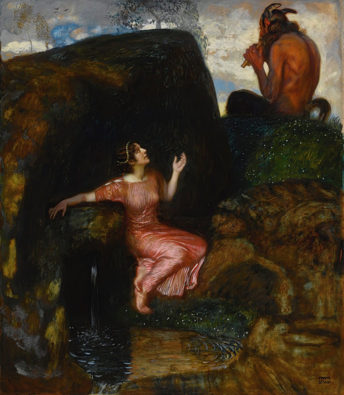 U źródła Podsłuchująca nimfa. autorstwa Franz Stuck Ritter von