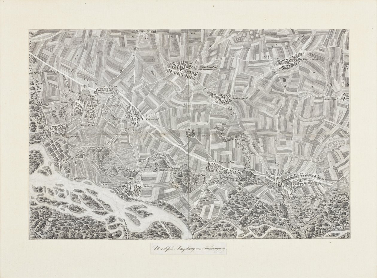 Perspektywiczna mapa Marchfeld. Okolice Sachsengang autorstwa Franz Xaver Schweickhardt
