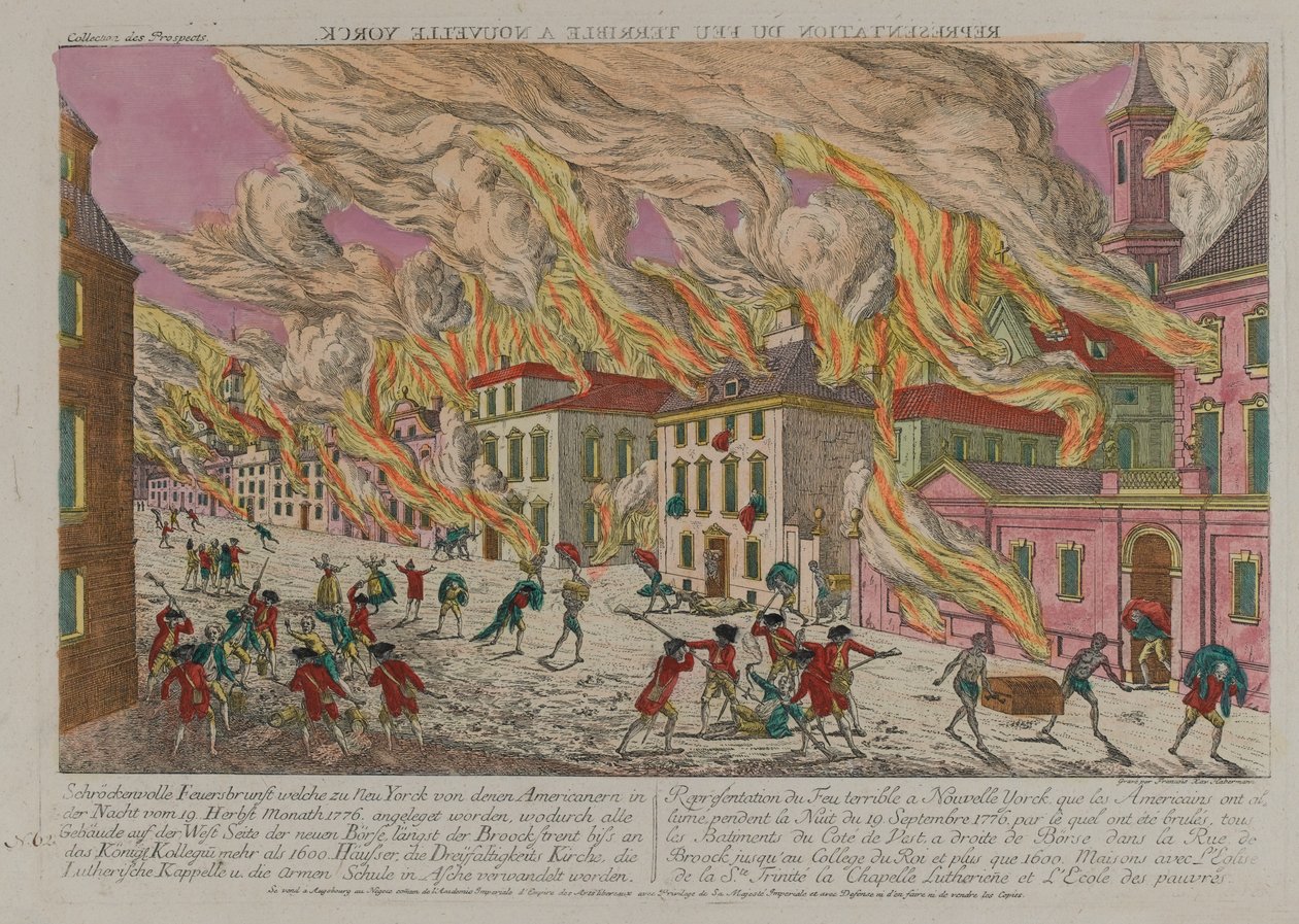 Pożar, Nowy Jork, ok. 1776 autorstwa Franz Xaver Habermann