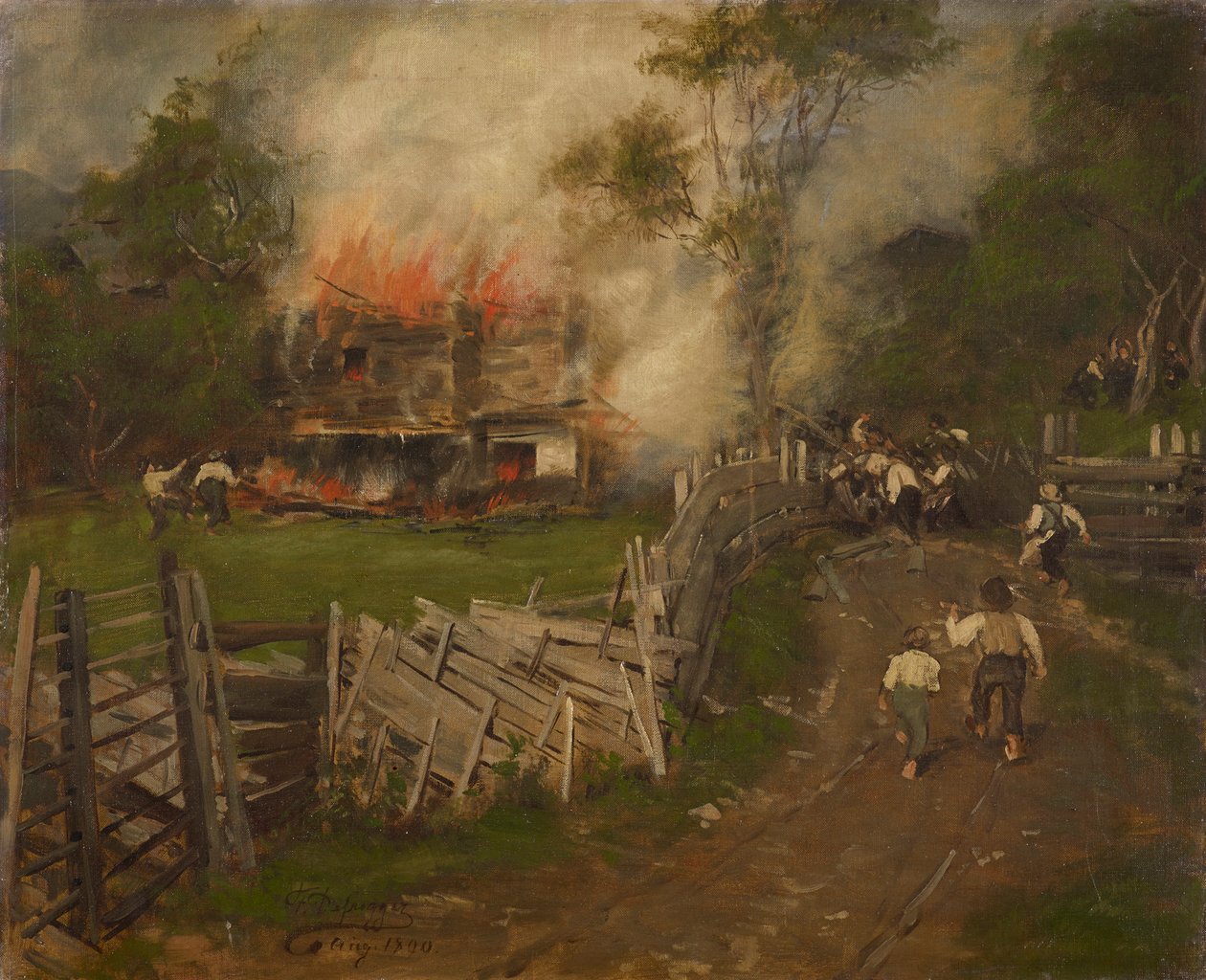 Płonący Seppenhaus w Reith autorstwa Franz von Defregger