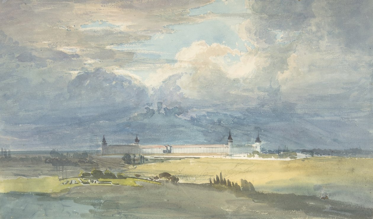 Krajobraz z dużym budynkiem, 1818-83. autorstwa Franz von Hauslab