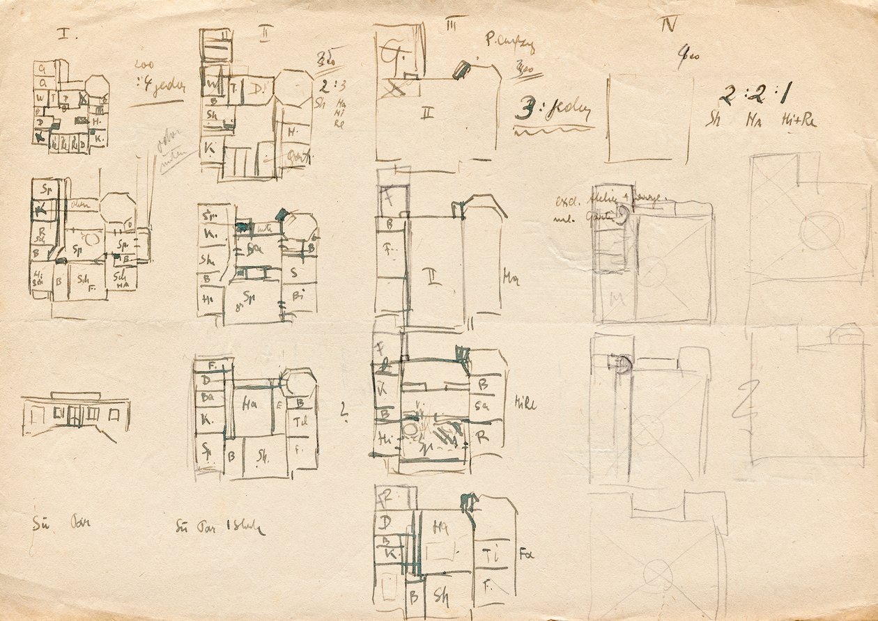 Szkice projektowe Willi Matcha Atelier - rzuty pięter autorstwa Franz von Matsch