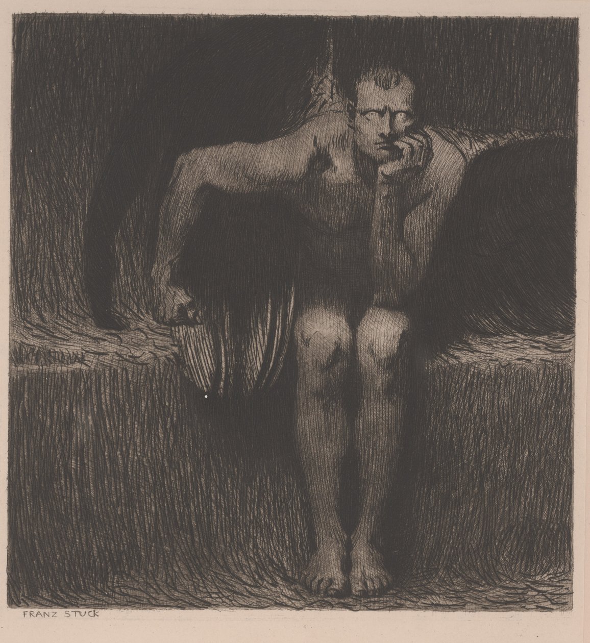 Lucyfer, c.1890 (akwaforta) autorstwa Franz von Stuck