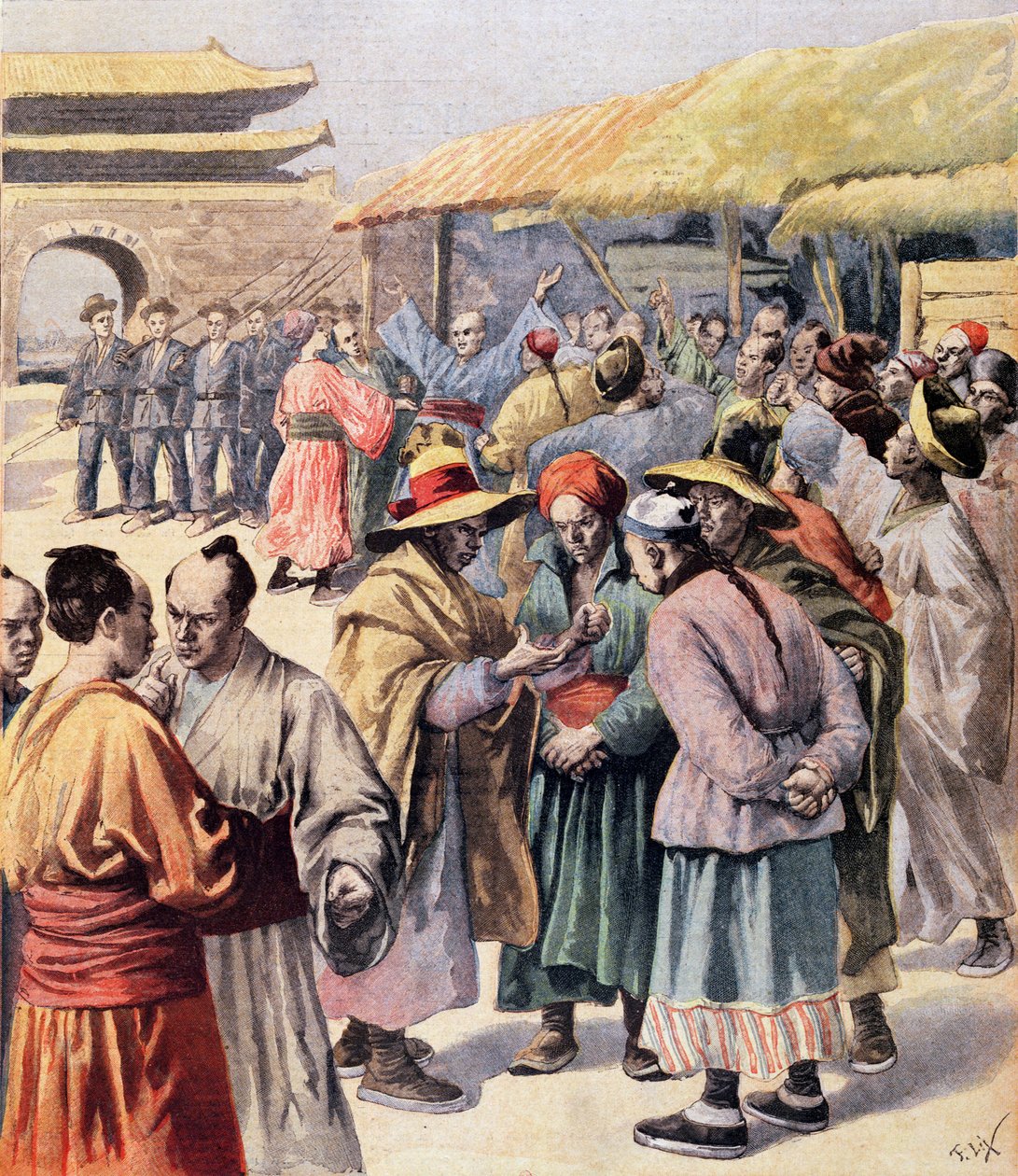 Zamieszki w Seulu, okładka "Le Petit Journal", 13 sierpnia 1894 r. autorstwa Frederic Theodore Lix