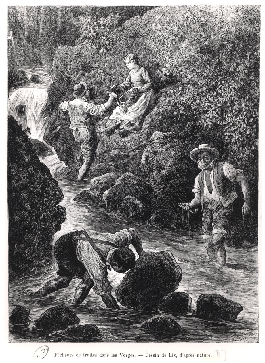 Łowienie pstrąga w Wogezach, 1887 r. autorstwa Frederic Theodore Lix