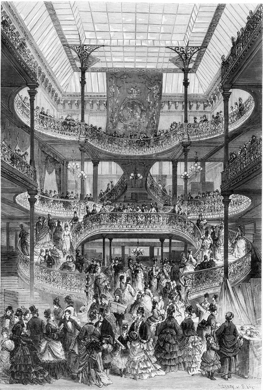 Nowe schody w „Au Bon Marche”, z „Le Monde Illustre”, c.1875 autorstwa Frederic Theodore Lix