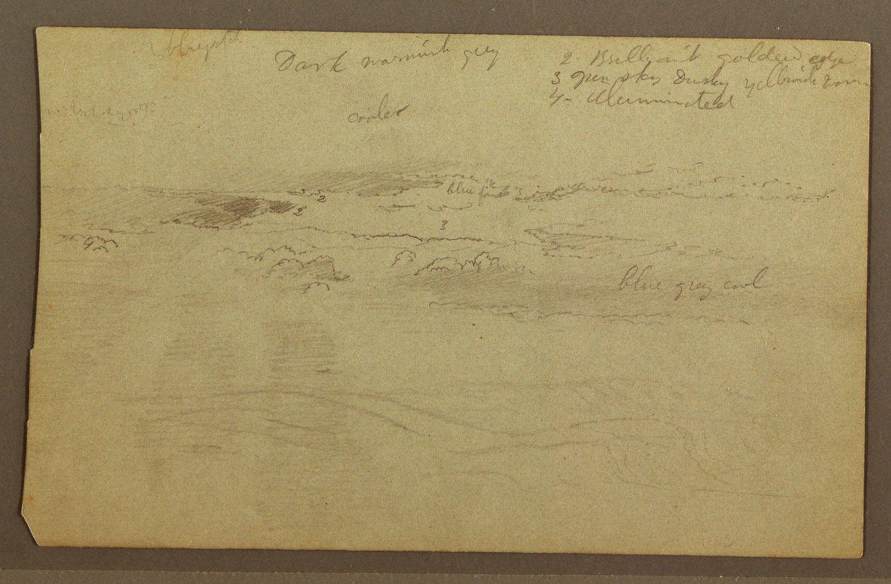 Rysunek, Studium chmur nad wzgórzami, lata 60. XIX wieku autorstwa Frederic Edwin Church