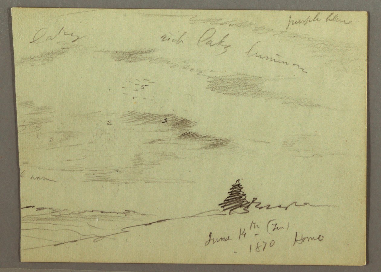 Rysunek, pochmurne niebo, zbocze wzgórza, 1870 r. autorstwa Frederic Edwin Church