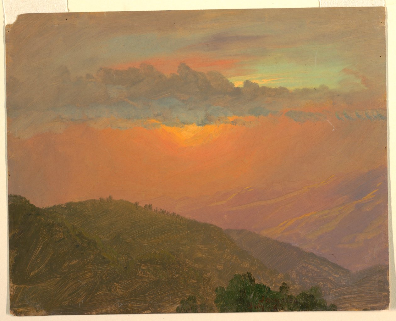 Rysunek, Hilltop o zachodzie słońca, lipiec 1865 r. autorstwa Frederic Edwin Church