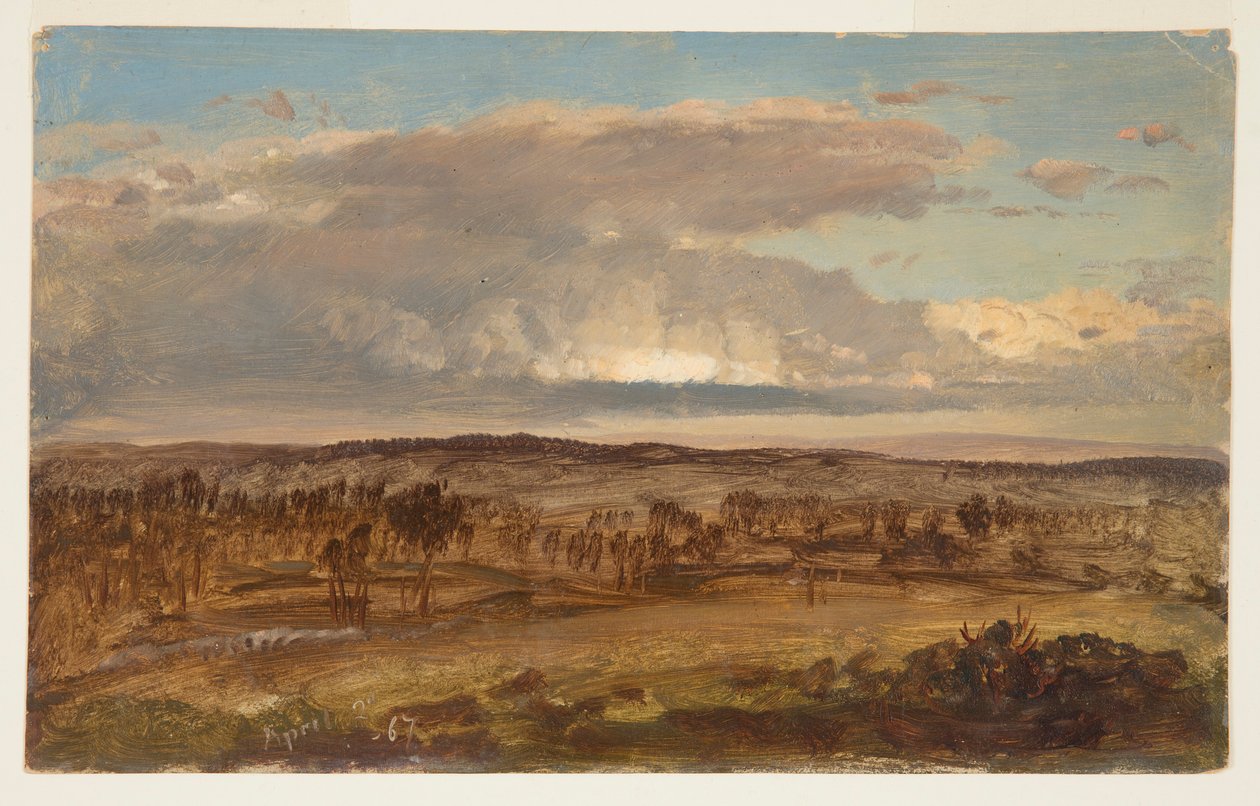 Rysunek, dolina Hudson, kwiecień 1867 r. autorstwa Frederic Edwin Church