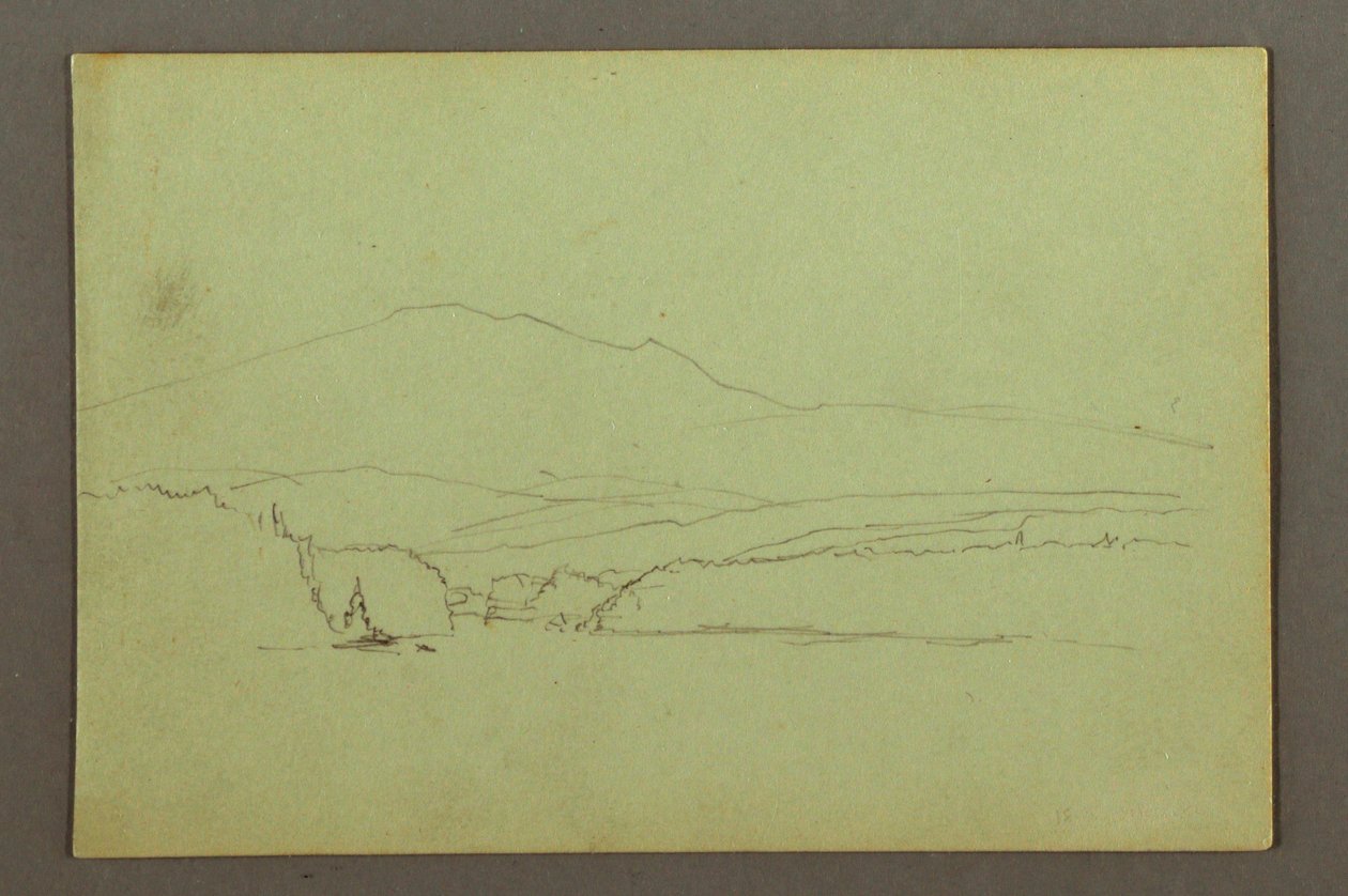 Rysunek, jezioro, pasmo wzgórz, prawdopodobnie 1856 r. autorstwa Frederic Edwin Church