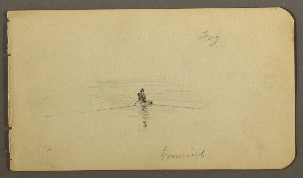 Rysunek, mężczyzna w kajaku, prawdopodobnie 1878 r. autorstwa Frederic Edwin Church