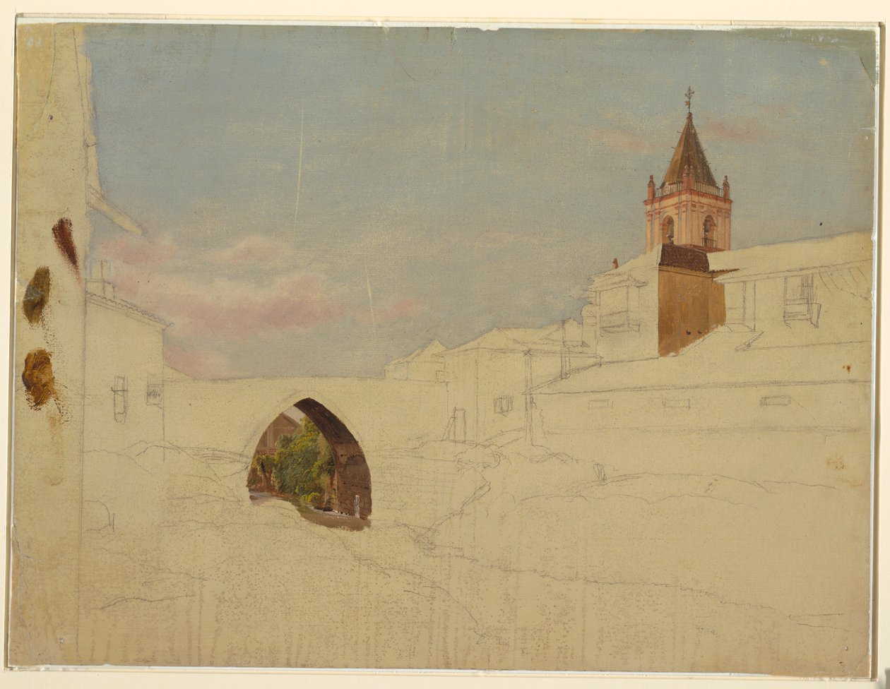 Rysunek, widok miasta w Ameryce Południowej, 1857 r. autorstwa Frederic Edwin Church