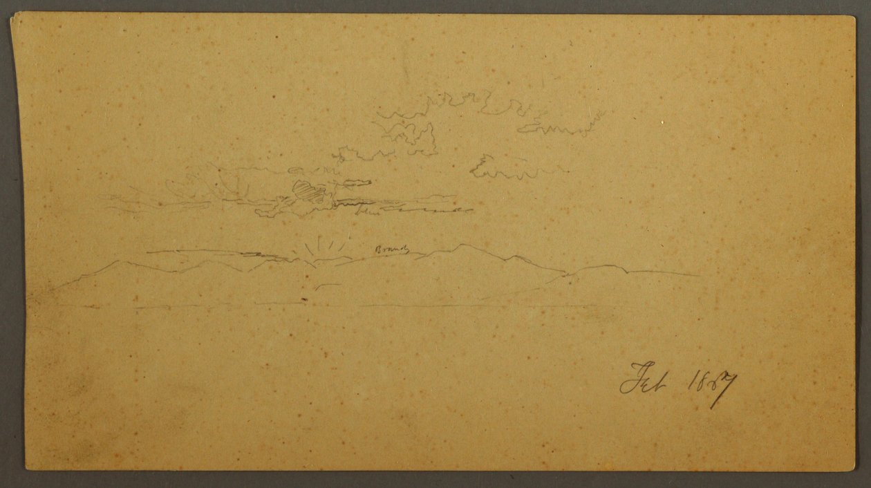 Rysunek, Zachód słońca za wzgórzami, luty 1867 r. autorstwa Frederic Edwin Church