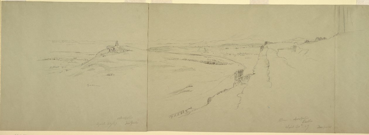 Rysunek, Widok z Akropolu, 1869 r. autorstwa Frederic Edwin Church