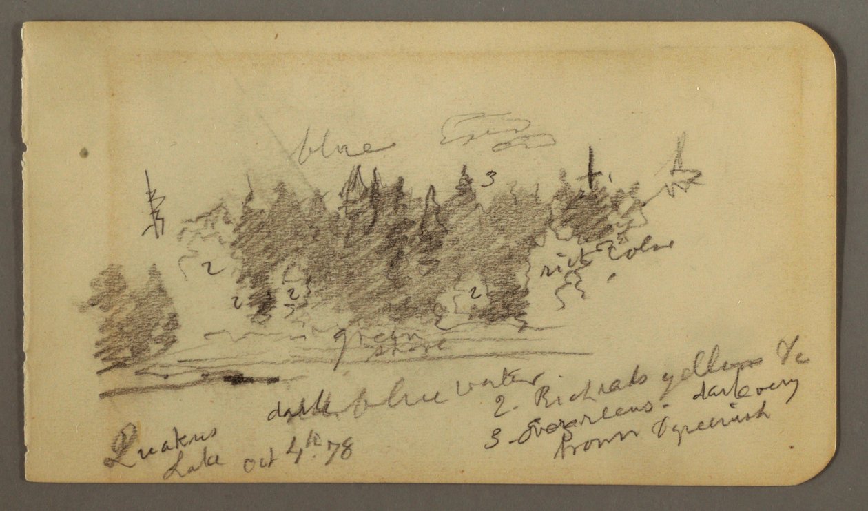 Rysunek, zalesiony brzeg, 1878 r. autorstwa Frederic Edwin Church