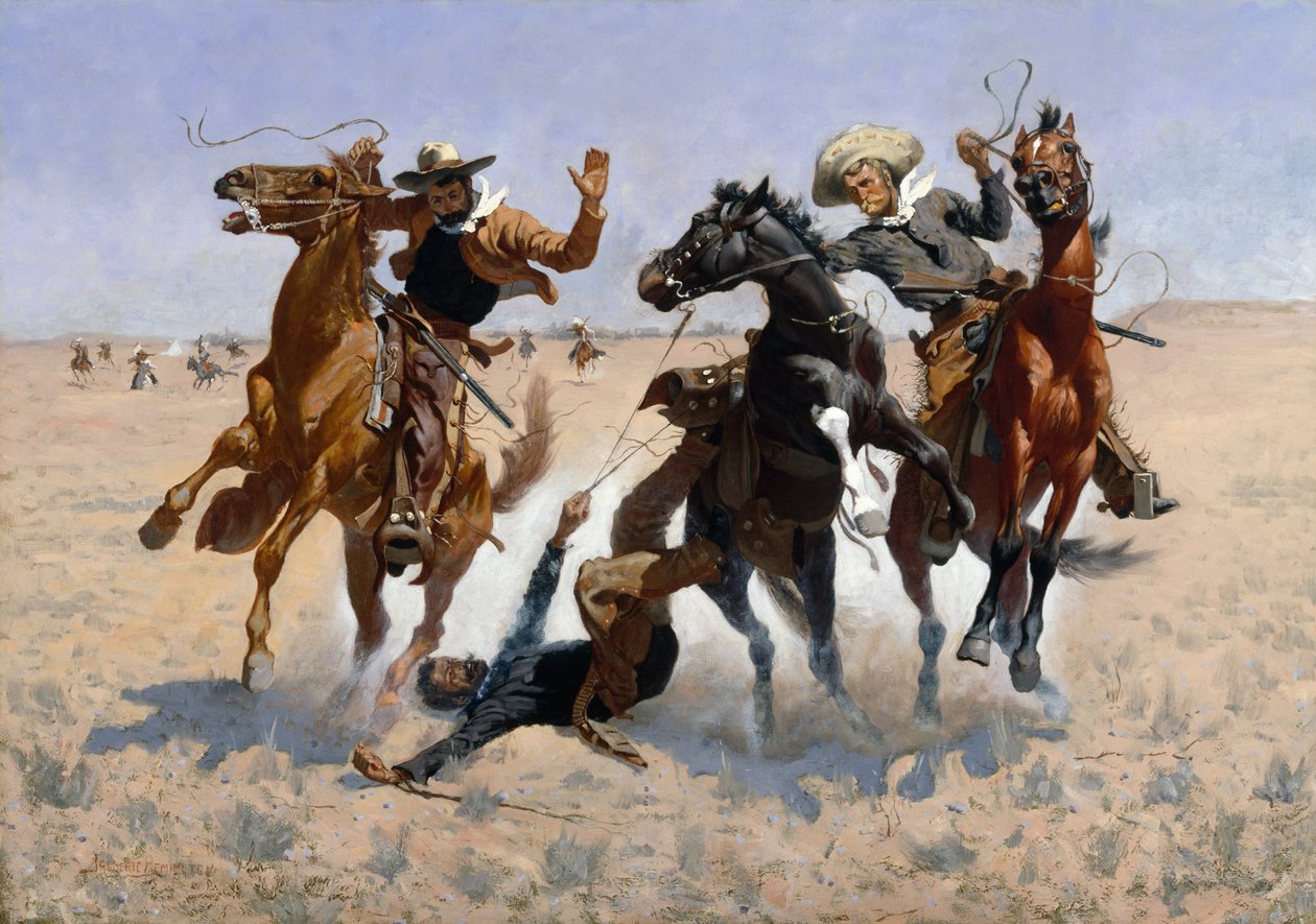 Wspomagając towarzysza, ok. 1890 (olej na płótnie) autorstwa Frederic Remington